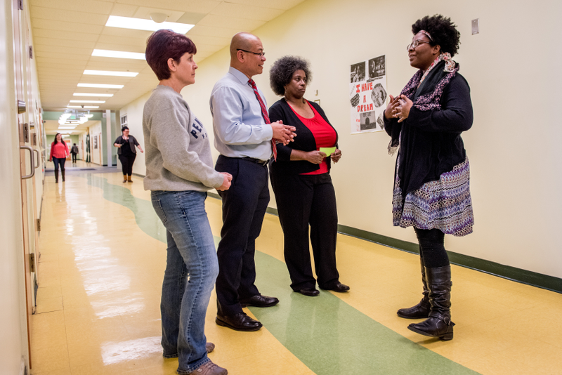 Destiny Watford, Curtis Bay Area, Baltimore, MD Destiny (right) with teachers and advisors from the Benjamin Franklin High School she attended. L to R: Kelly Oglesbee, Dante deTablan, Linda Luallen, and Destiny Watford.